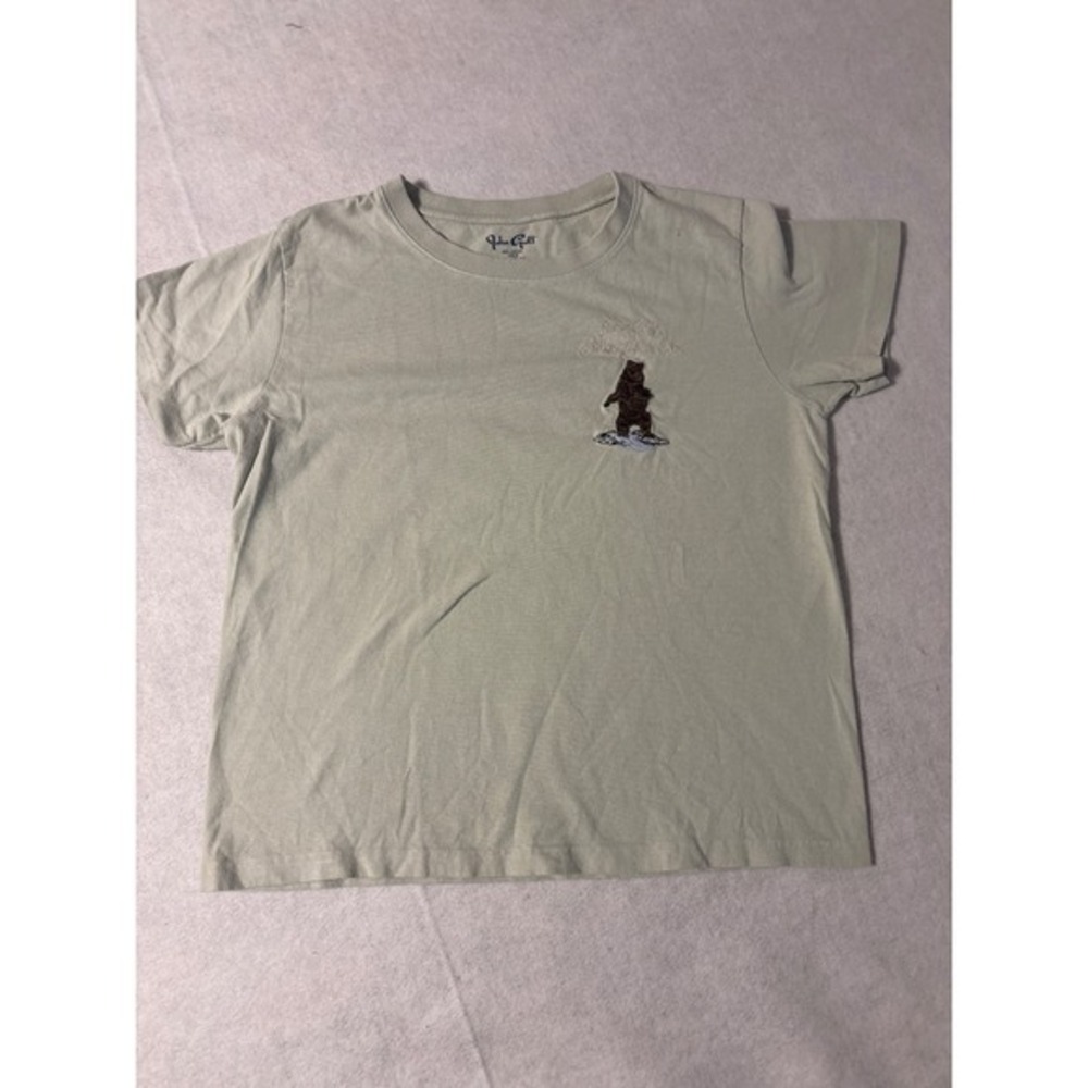 John Galt Embroidered Bear Graphic T Shirt Light Green Cotton Youth 160